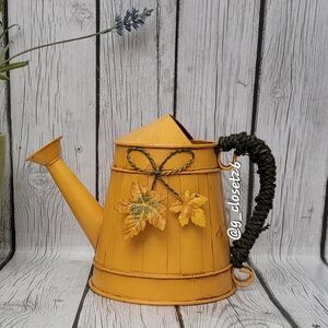 Decorative Rustic Metal Watering Can with Leaf Decor